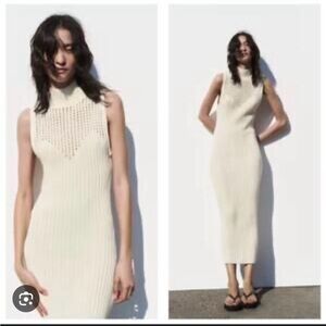 Zara Cream Knit Midi Dress